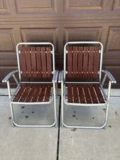 2 Vintage Red Wood Lawn Chairs