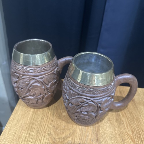 Hand carved wooden - , tankards