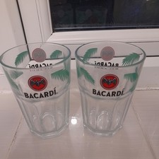 Bacardi  Tumbler Glass 2 white rum punch cocktail dinner party bar bat logo ice