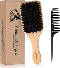 Boar Bristle Hair Brush, 100% Pure Boar Bristle Paddle Brush for Women Men Kids