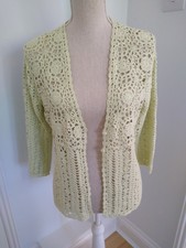 M&S Apple Green Crochet Three Quarter Sleeve 100% Cotton Cardigan -  UK Size 16