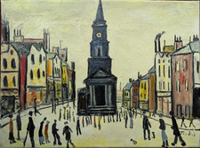 Beautiful Oil On Canvas Painting Berwick Upon Tweed John Goodlad- Lowry Inspired