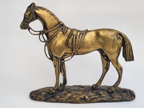 Antique brass horse door stop - antique,