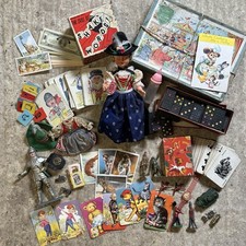 Vintage Toys Curios Assorted Celluloid Doll Puzzle Playing Cards Lead Figures