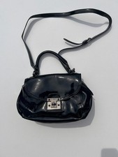 Vintage Miss Sixty Black Patent Shoulder Bag Y2K Logo Lining Silver Hardware