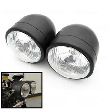 MOTORCYCLE TWIN ROUND DOMINATOR HEADLIGHTS MATT BLACK 3.5" DUAL SPORT / NAKED