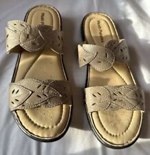 Hush Puppies Leather Beige Leaf Laser Cut Strap Sandals - BNWOT - Size UK 7