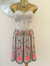 ?KAREN MILLEN - 10 UK - CHAMPAGNE, FLAPPER STYLE, BEADED, SILK COCKTAIL DRESS.