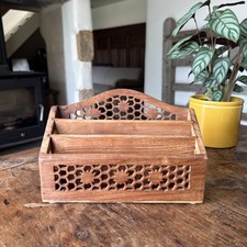 Vintage Decorative Wooden Letter Rack Desktop Organiser Stationery 3 Tier 17.5cm