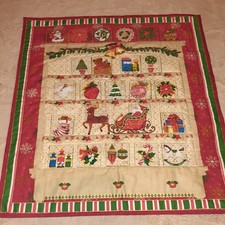 Large Quilted Fabric Advent Calendar  Traditional Christmas Style 23 X 24 Inches