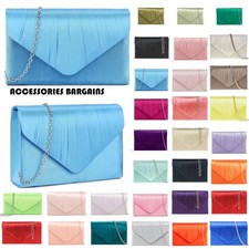 Women Satin Pleated Clutch Bag Bridal Wedding Evening Party Prom Handbag Chain