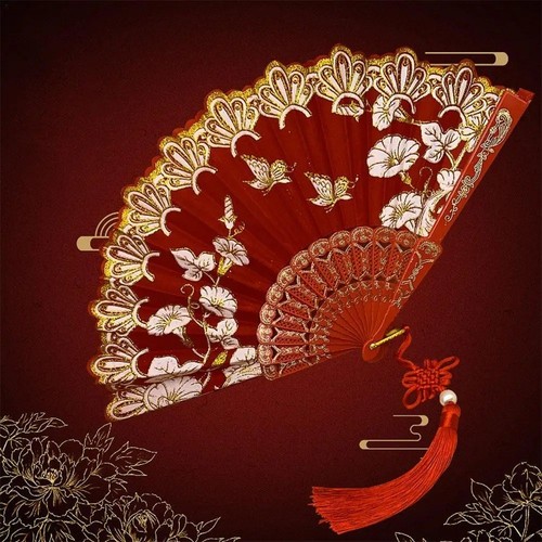 Silk bamboo folding hand fan - silk,