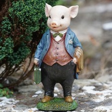 Gentleman Pig Resin Sculpture | Home Garden Piggy Statue Outdoor Animal Ornament