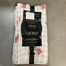 Ralph Lauren White, Beige Checked & Red Floral Design Set Of 4 Napkins ~20 X20 “