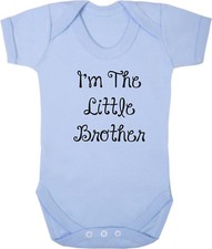 I'm The Little Brother Soft Pale Blue Cotton Baby Bodysuit Vest Big Sister