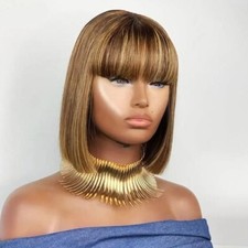 Short Cut Highlight Bob Wigs P4/30 Straight Human Hair Wig Remy Full Machine