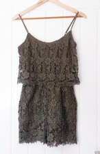 Gorgeous Ladies Khaki Lace Overlay Playsuit - New Look (Size 6)