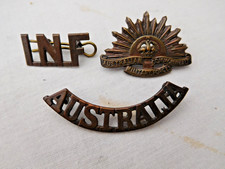 WW1 Anzac Badges Australia Shoulder Title & Australian Collar Badge Canadian INF