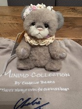Charlie Bears Pearl Grey Mohair Minimo Mouse Limited Edition Tags & Bag