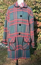 Hell Bunny Large Green Plaid Women's Button Up 3/4 Length Coat Jacket Cabincore