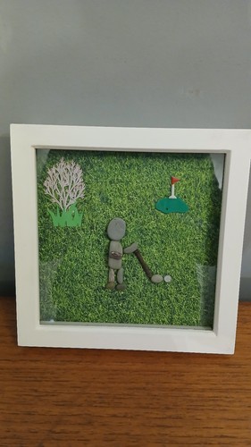 Handcrafted golf themed pebble - themed,