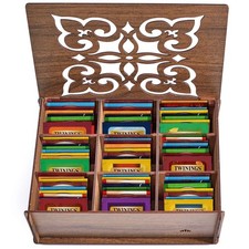 Twinings Tea Bag Sampler Variety with Walnut Wooden Organizer (60 Count)
