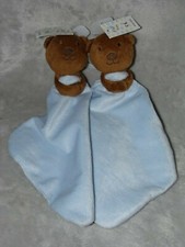 Tesco teddy comforter soft toy TWO NEW blue bear blankie brown
