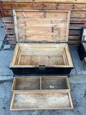 VINTAGE CARPENTERS Joiners WOODEN TOOL BOX Antique Old Wood Carry Case Chest T19