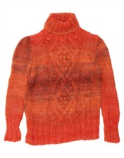 VINTAGE Womens Roll Neck Jumper Sweater UK 14 Medium Orange Tie Dye KP08