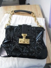 Marc Jacobs Padded Quilted BLACK Patent Leather  handbag  Shoulder Gold chain
