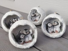 Job Lot X4 Brand New Penguin Snowball Christmas Hanging Decoration