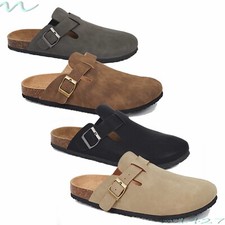 Mens Mule Sandals Black FAUX Suede Corkbed Mule Slip on Sandals UK STOCK