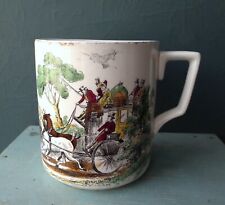 Vintage antique large ceramic mug Bygone Days P.V. coach coaching inn horses