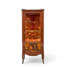 Antique French Marble Top Vernis Martin Vitrine Cabinet