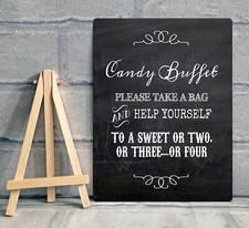 A5 Candy Buffet Sweet Stall Cart Metal Sign Chalkboard Effect - Wedding / Party