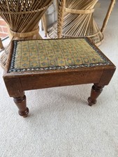 Antique Footstool with Original Needlepoint Tapestry Victorian/Edwardian