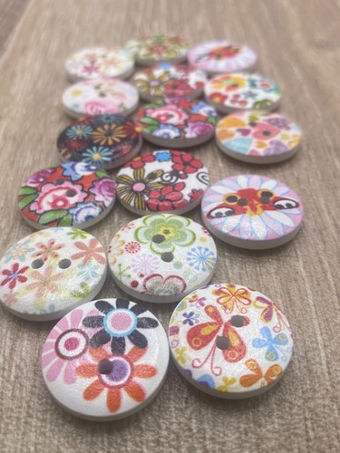 20mm size wooden - wooden, floral