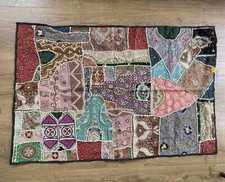 INDIAN EMBROIDERED VINTAGE WALL HANGING Beaded And Embroidered 38” X 58”