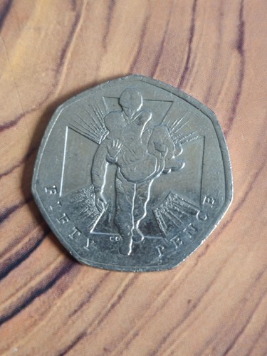 Rare 50p coin wounded soldier - wounded,