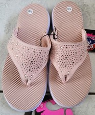 Ladies pink rhinestone toe post sandals size 7/8 flip flops  B&M