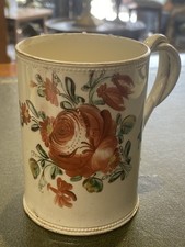  18th century Leeds Creamware cylindrical handpainted Flowers tankard  mug 10cms