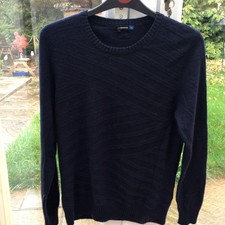 J Lindeberg Men Small Linen Wool Crew Neck Blue Golf Sweater