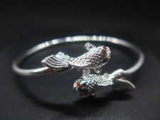 Silver Goldfish Koi Carp Fish Bangle Bracelet Stamped 925