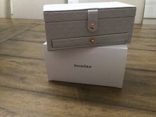PANDORA Textured Quilted Jewelry Box Organizer Mirror & Drawer Gray NIB