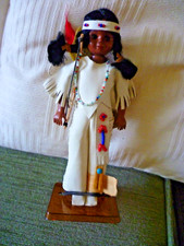 vintage  heritage costume doll north american native indian with tag and stand