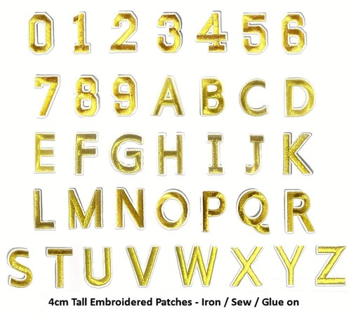 Gold letter number patch - gold,