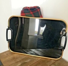 Vintage retro Lumium black gloss with gold metal trim tea tray labels intact 