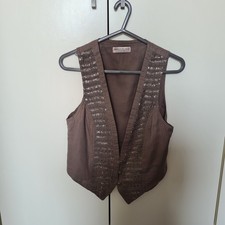 Marks & Spencer womens indigo collection brown sequin waistcoat vest size 8