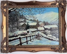 Vintage oil painting snowy