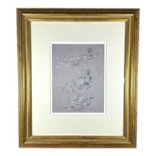 Framed Classical Figure Study Print – Reclining Nude Sketches – Academic Style A